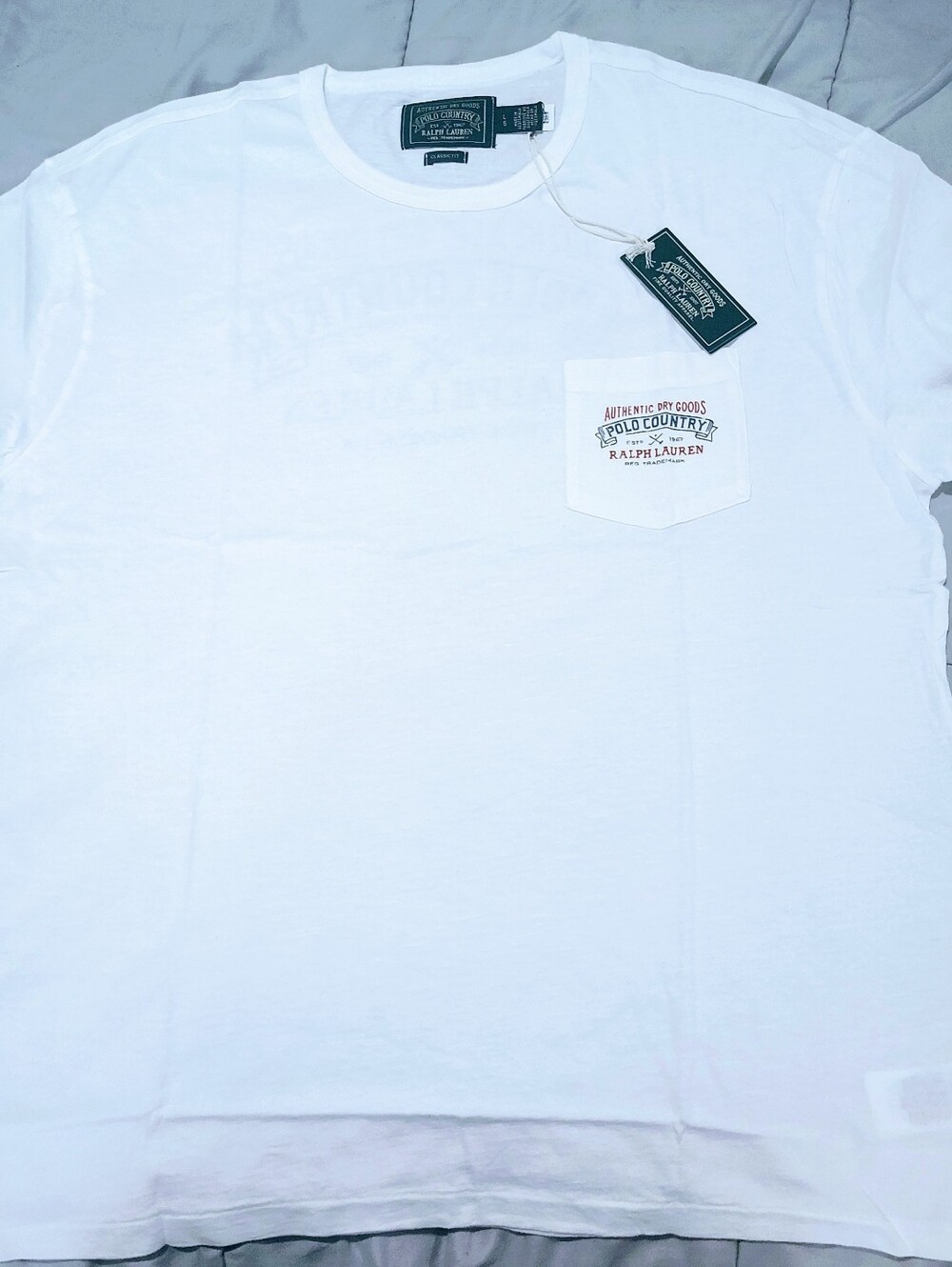 Ralph Lauren White Short Sleeve Pocket Tee with Polo Country Logo Size Large NWT